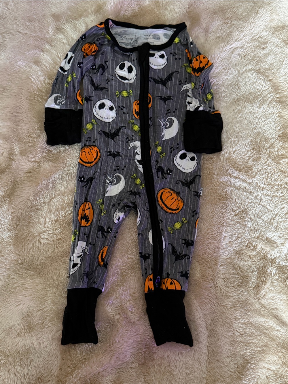 Little Sleepies Gray Halloween Print Footie with Orange Pumpkins